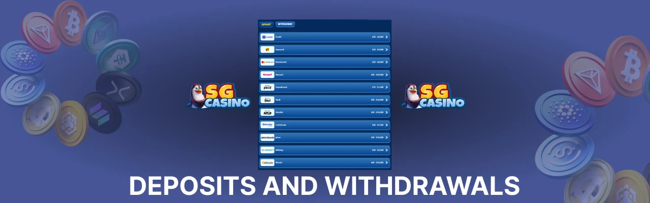 Deposit and withdrawals at sg casino